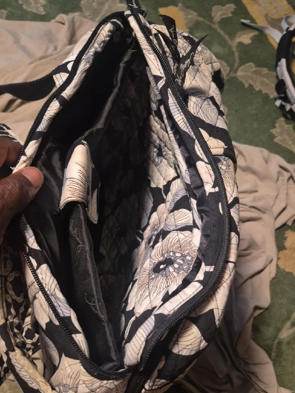 Vera Bradley Black and Cream Quilted Floral Backpack